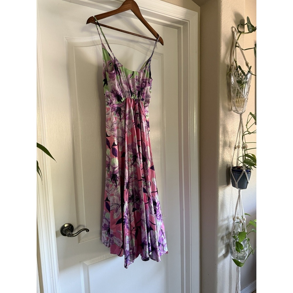 Anthropologie Pleated Midi Dress Pink Floral Tie Front Sleeveless S Coquette - Picture 7 of 15